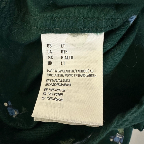 American Eagle Men’s Top Button Down Large Tall Green Car Christmas Long Sleeve - Picture 5 of 14